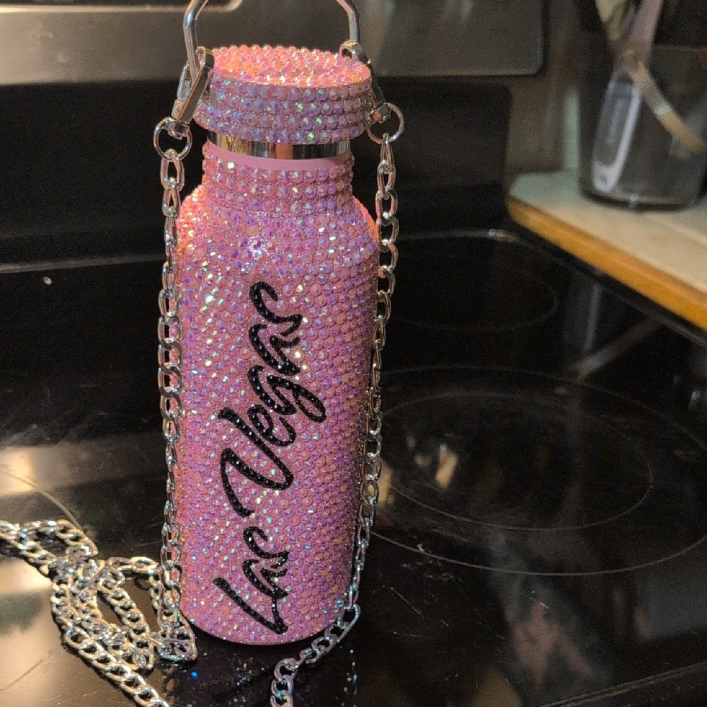 Rhinestone Las Vegas Bottle with Chain
